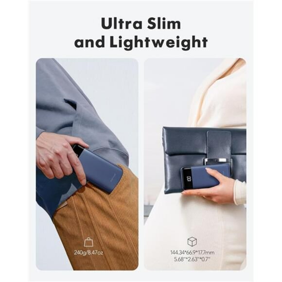 Portable charger 10000mAh slim power bank built in cables for iPhone Android - Picture 5 of 7